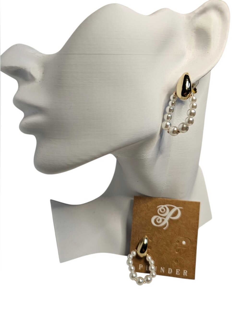 Plunder Gold Teardrop Hoop Earrings with White Pearls